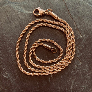 2mm Rose Gold Rope Chain - Stainless Steel