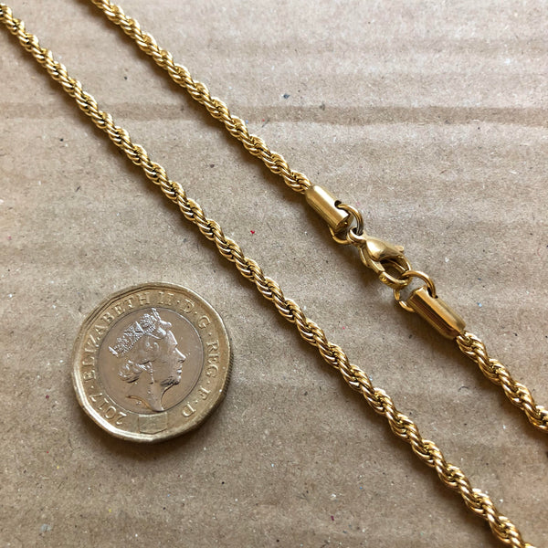 3mm Gold Rope Chain - Stainless Steel