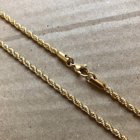 3mm Gold Rope Chain - Stainless Steel