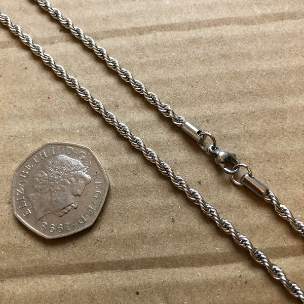 3mm Silver Rope Chain - Stainless Steel