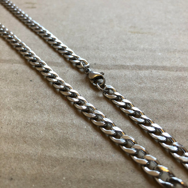 5mm Silver Cuban Link Chain - Stainless Steel